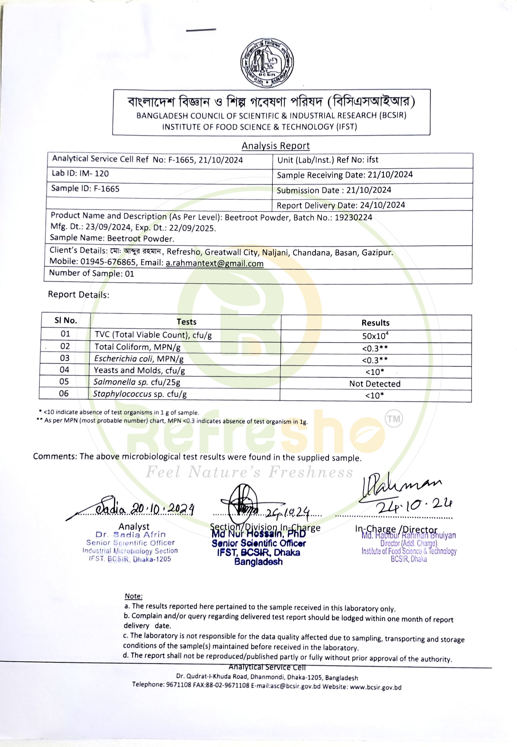 Refresho-bcsir-certificate